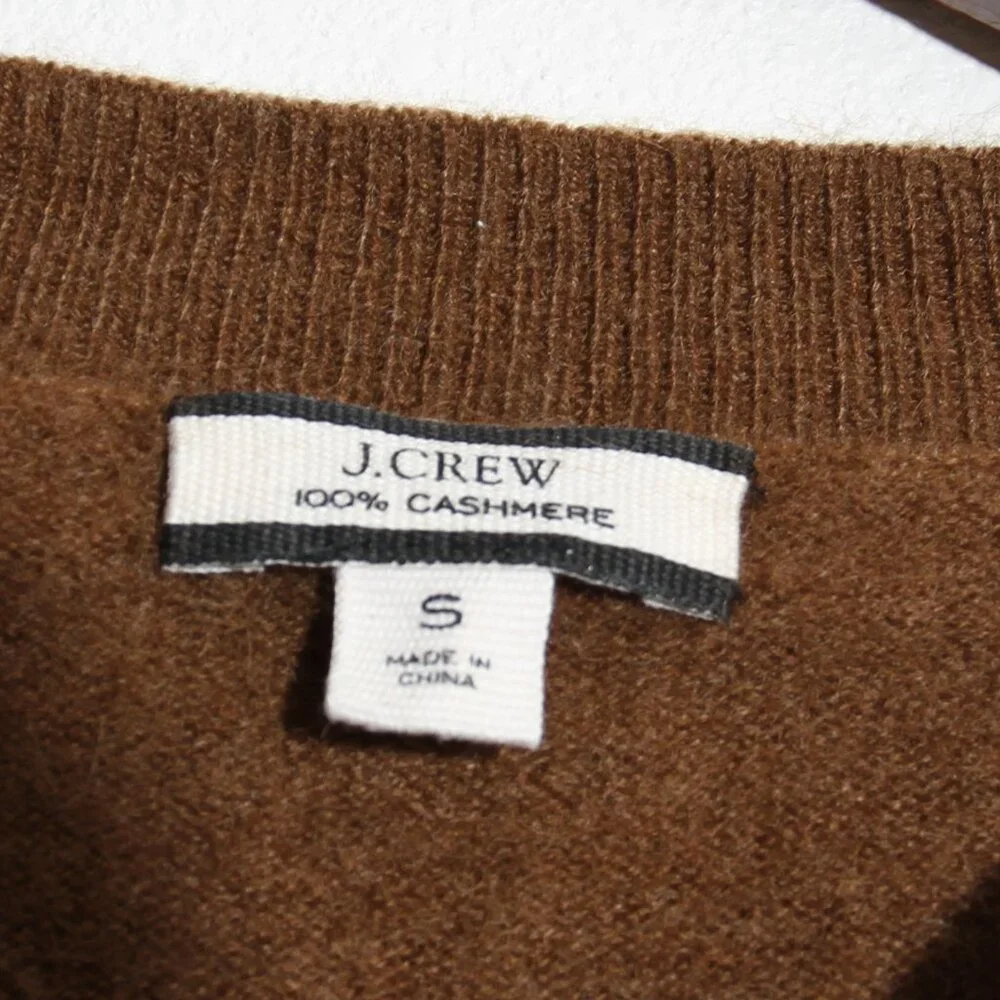 J. Crew 100% Cashmere Classic-Fit Crewneck Sweater Warm Tan Long Sleeve Sz Small